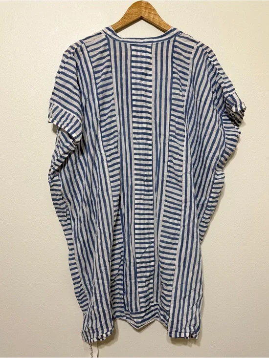 EMERSON FRY India OS S M L Ocean Blue Stripe Short Caftan Coverup Dress - Picture 7 of 10